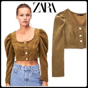 🆕Zara camel corduroy crop top.